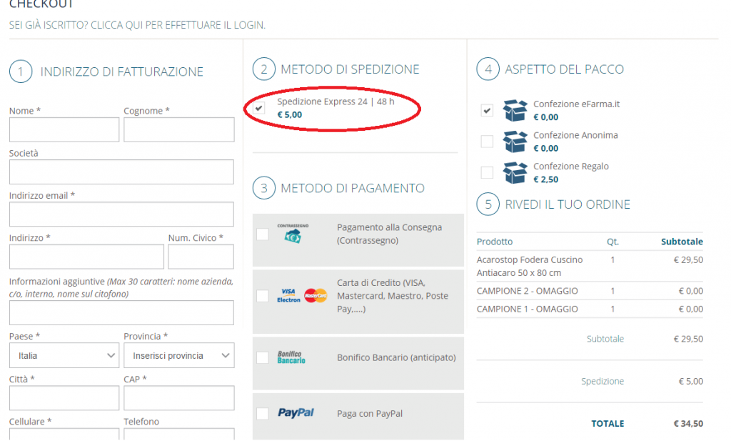 valutazione usabilità fase finale (checkout) dell'acquisto: troppo confusa