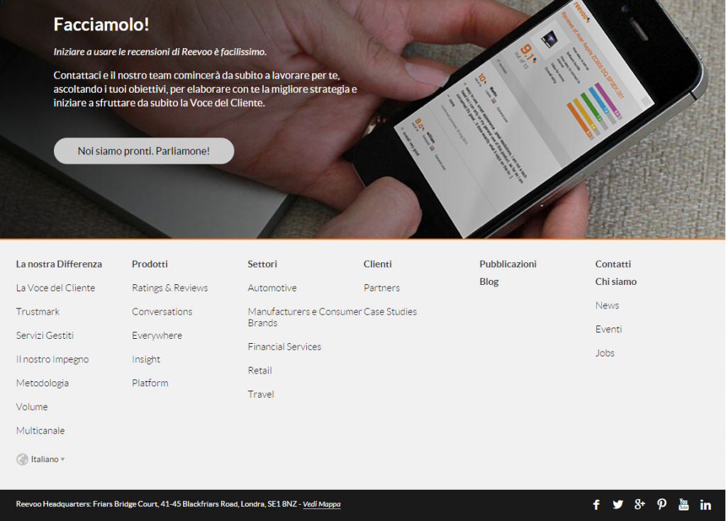 valutazione di usabilità negativa per la call to action posta in fondo alla home page