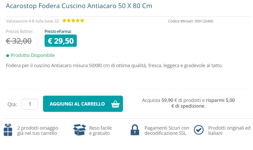 valutazione usabilità: informazioni utili all'acquisto in scheda prodotto