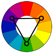 Ruota cromatica che individua la triade viola-arancione-verde